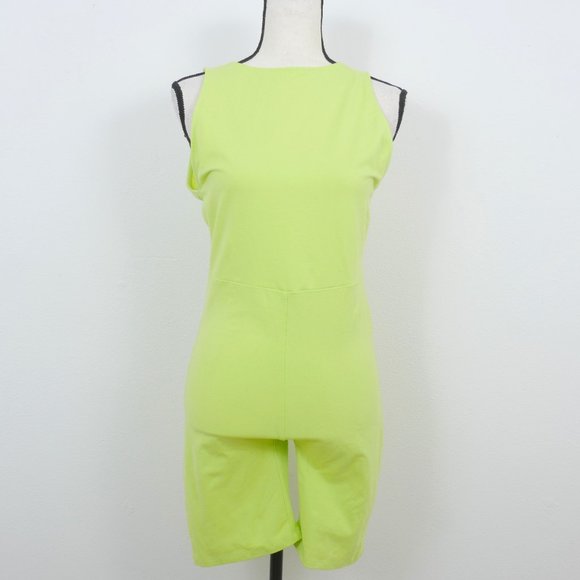 Forever 21 Neon Yellow Short Sleeveless Stretchy Size Large Jumpsuit - Picture 1 of 10